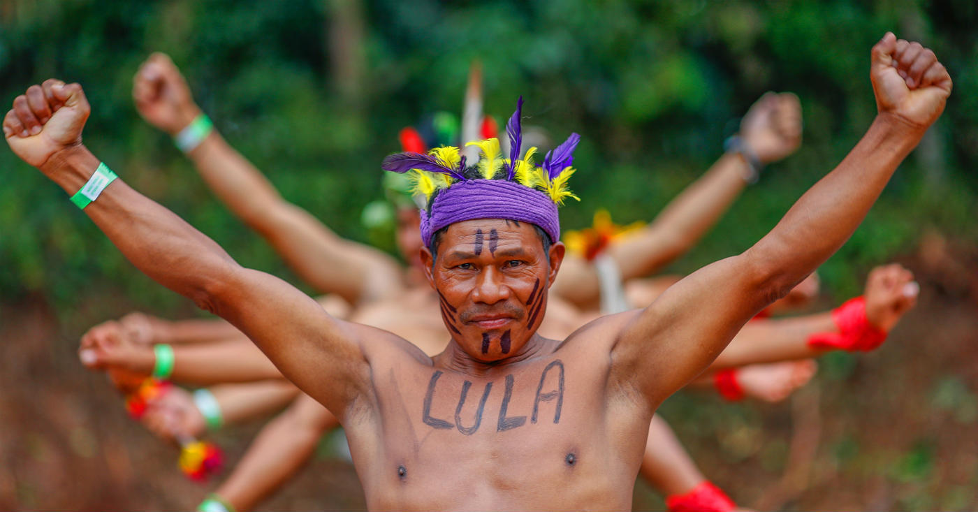 A visita dos índios da tribo Kaingang ao acampamento pela liberdade de Lula. Foto: Ricardo Stuckert