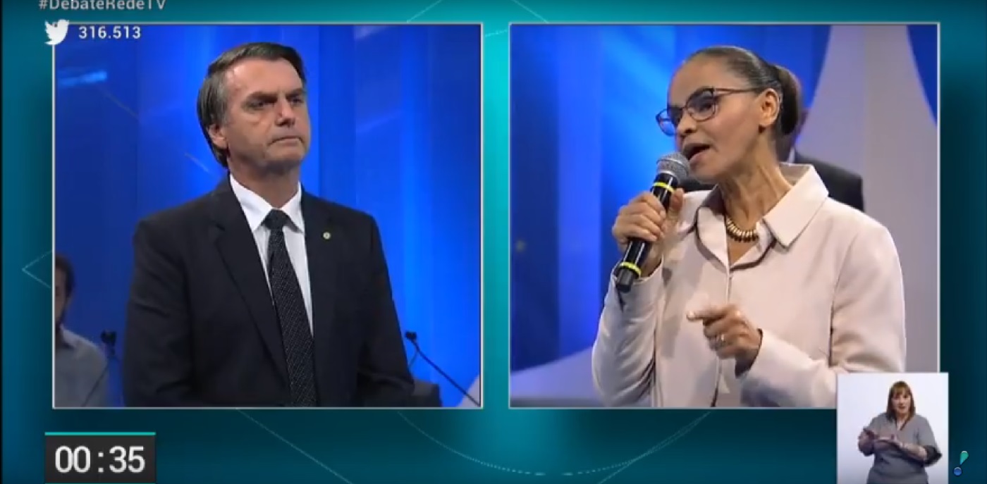 Debate na RedeTV!: Bolsonaro apanha, mas só porque ele chamou Marina para o confronto. Foto: Reprodução/RedeTV!