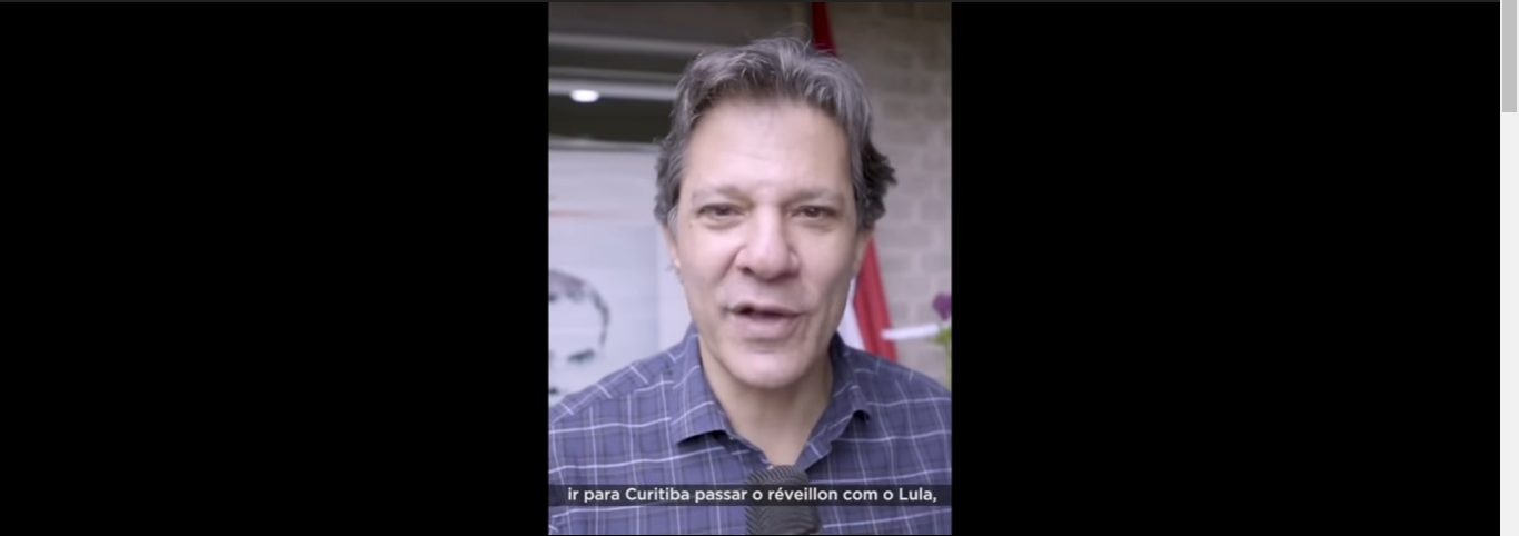 Haddad vai passar réveillon com Lula: preso ao 'Lula Livre'. Foto: Reprodução/YouTube