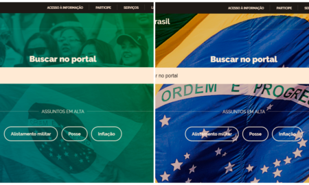 Antes e depois: rosto e nome de Bolsonaro sumiram. Imagem: Montagem sobre reproduções/brasil.gov.br