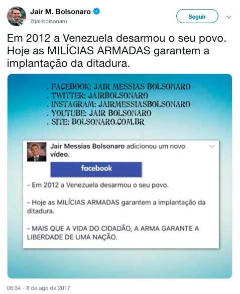 Screenshot do tweet de Jair Bolsonaro