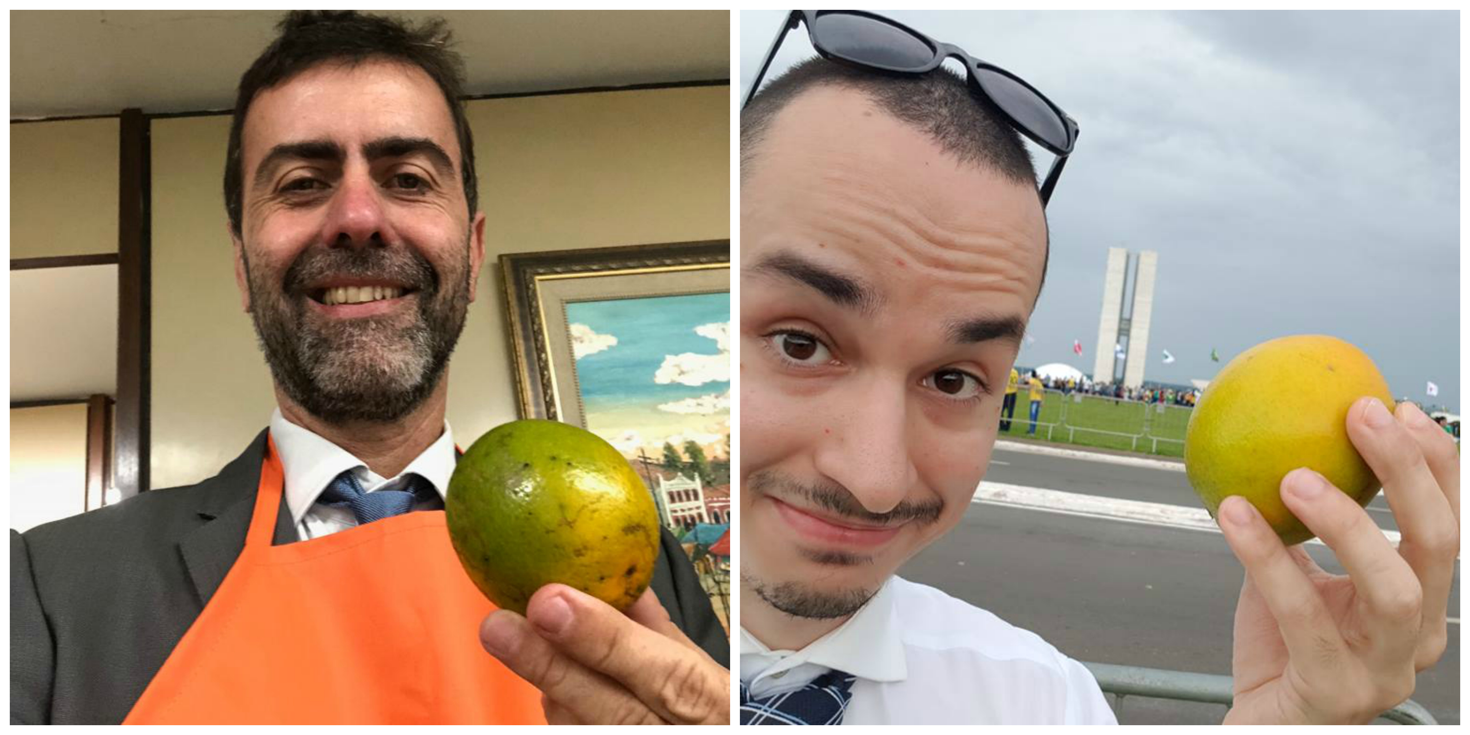 Laranjas para Bolsonaro: 'A Agência' fez antes. Fotos: Marcelo Freixo/Twitter e Cedê Silva/A Agência
